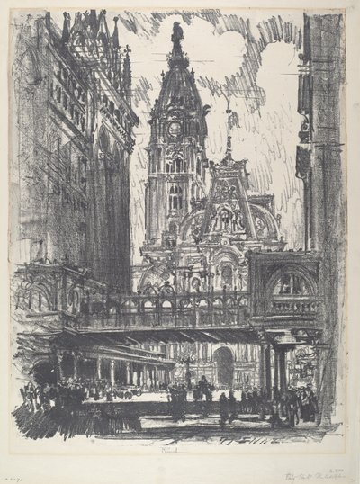 Rådhuset og broen over Market Street af Joseph Pennell