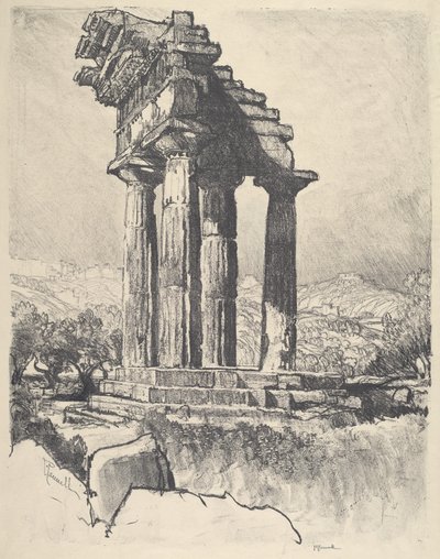 The Columns of Castor and Pollux, Girgenti, 1913. af Joseph Pennell