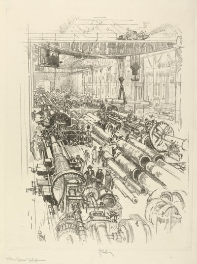 The English War Series: W.441. Våbenbutikken, 1916 af Joseph Pennell