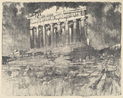 Parthenons facade, solnedgang af Joseph Pennell