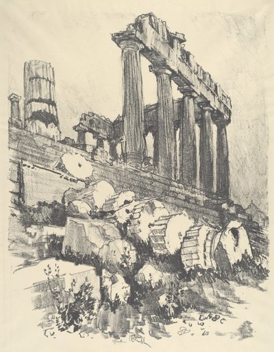 Den faldne søjle, Athen, 1913. af Joseph Pennell
