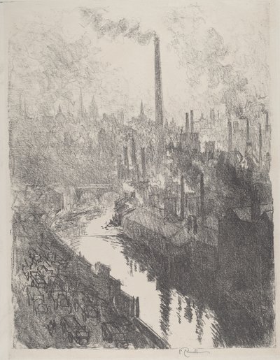 Den store skorsten, motorparken, 1916. af Joseph Pennell