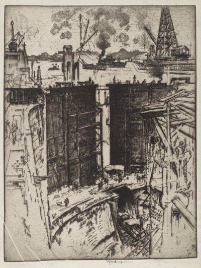 The Guard Gate, Gatun Lock, Panama, 1912 (radering på papir) af Joseph Pennell