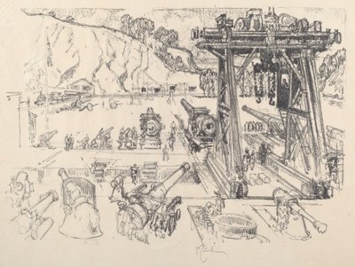 The Gun-Testing Ground, 1917. af Joseph Pennell