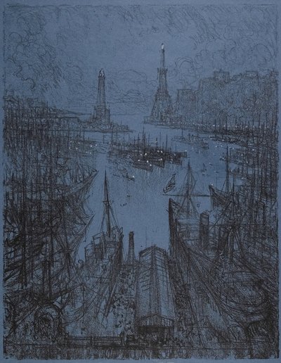 Havnen, Genova, 1913 af Joseph Pennell