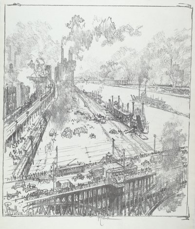 The Levee fra Eads Bridge, St. Louis af Joseph Pennell