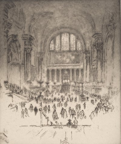 The Marble Hall, Pennsylvania Station, New York, 1919. af Joseph Pennell