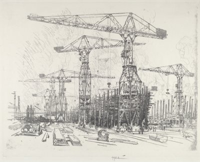 Det gamle Skibsværft, 1916. af Joseph Pennell