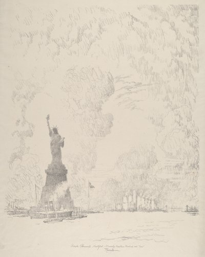 Statuen, New York Bay, 1910. af Joseph Pennell