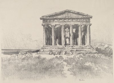 Templet ved havet, Temple of Concord, Girgenti, 1913. af Joseph Pennell