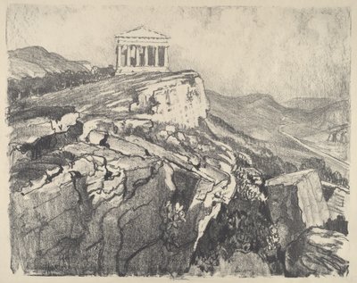 The Temple of Concord on the Wall, Girgenti, 1913. af Joseph Pennell