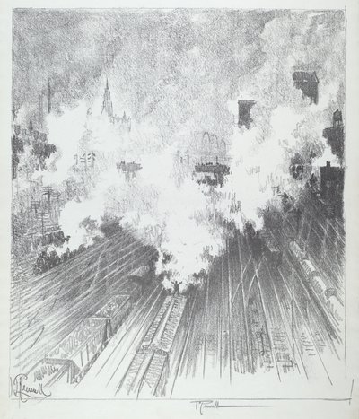 Train Yard, St. Louis, 1919. af Joseph Pennell