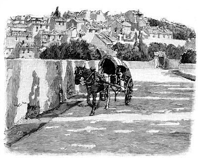 Village du Midi (syd) i Frankrig med hestevogn. Gravering af Joseph Pennell 1888 (detalje). af Joseph Pennell
