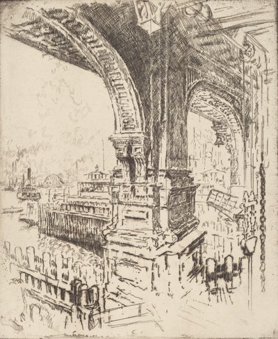 Inden for færgen, Cortlandt Street, New York, 1919. af Joseph Pennell