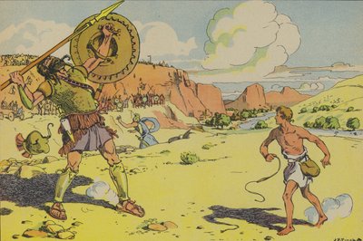David og Goliat (farvelitografi) af Joseph Porphyre Pinchon