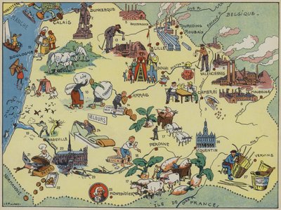 Flandern, Artois, Picardiet (farvelitografi) af Joseph Porphyre Pinchon