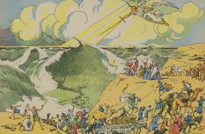 Moses krydser Det Røde Hav (farvelitografi) af Joseph Porphyre Pinchon