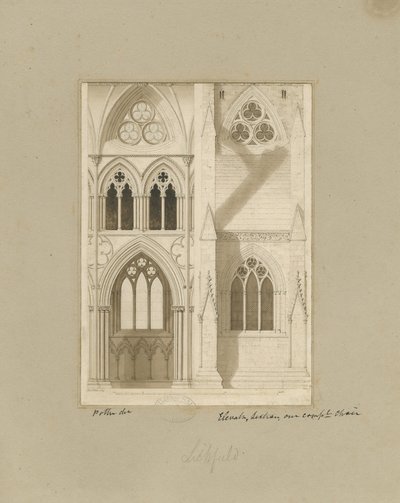Interiør af Lichfield Cathedral - Skib: sepia tegning af Joseph Potter