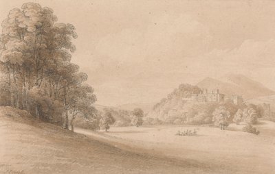 Dunster Castle, Somerset: Viser slottet på afstand af Joseph Powell