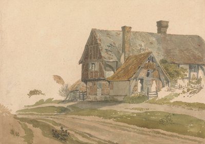 Stuehus med figurer ved dør og vindue af Joseph Powell