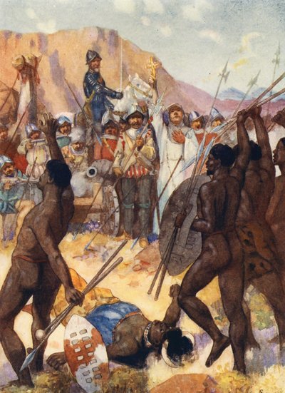 Barreto bekæmper kafirerne (farvelitografi) af Joseph Ratcliffe (after) Skelton