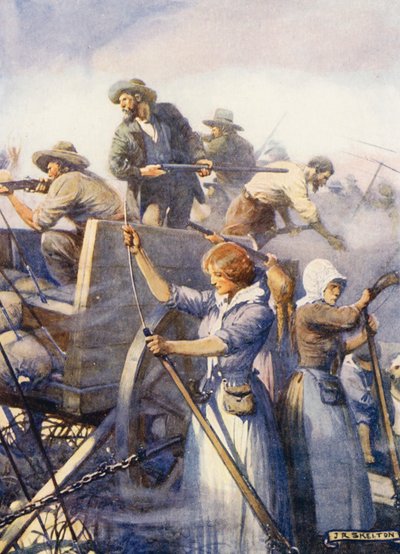 Kvinderne ladede de tomme pistoler (farvelitografi) af Joseph Ratcliffe (after) Skelton