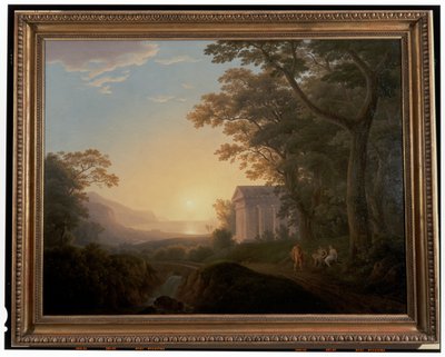 Et ideelt landskab med tempel af Joseph Rebell