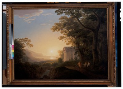 Et ideelt landskab med tempel af Joseph Rebell