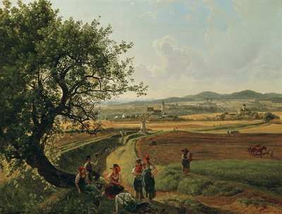 Udsigt over Emmersdorf ejendom og Rothenhof Slot med Melk Abbey i baggrunden af Joseph Rebell