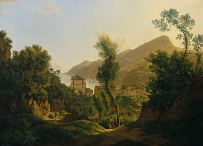 Udsigt over byen Vietri med udsigt over Salerno-bugten af Joseph Rebell