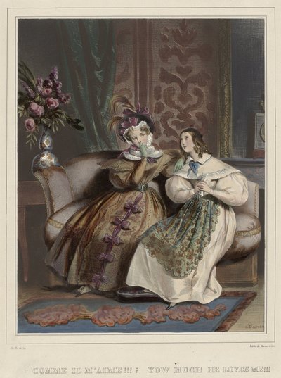 Kvinden. Moderigtigt galleri, ca. 1830: Hvor elsker han mig!!! (...) af Joseph Rose Lemercier