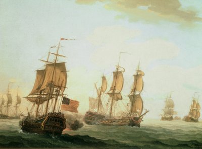 Søslag mellem en britisk ostindiefarer og et fransk krigsskib af Joseph Roux
