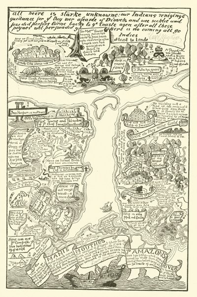 Kort over den uklare Amazonas i rød + sort (gravering) af Joseph Rudyard (after) Kipling