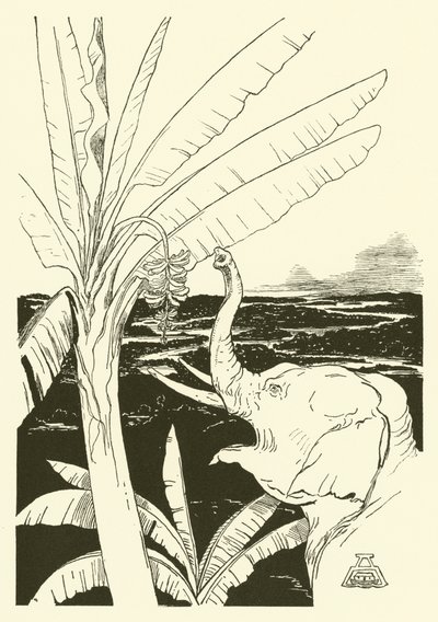 Elefantens barn skal trække bananer (gravering) af Joseph Rudyard (after) Kipling