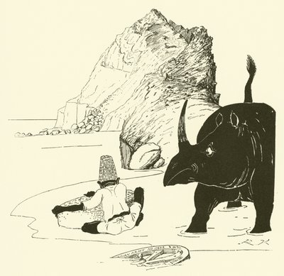 Parseen begynder at spise sin kage (gravering) af Joseph Rudyard (after) Kipling