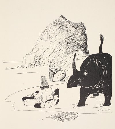 Parsee begynder at spise sin kage på den ubeboede ø, illustration fra 