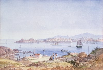 Korfu fra øen Vidho, 1789 (wc) af Joseph Schranz