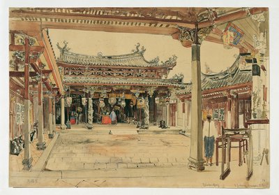Gården til et kinesisk tempel i Singapore af Joseph Selleny