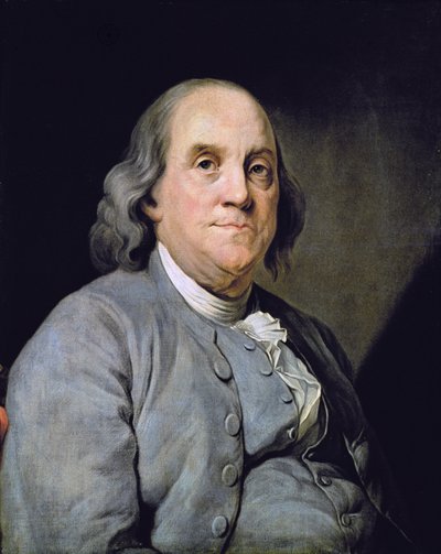 Portræt af Benjamin Franklin (farve litho) af Joseph Siffred (after) Duplessis