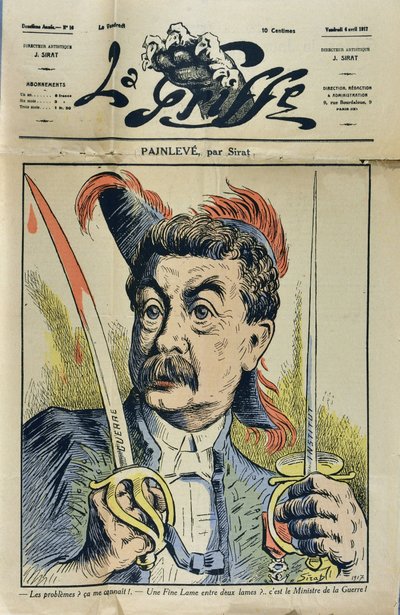 Portræt af den franske matematiker og politiker Paul Painleve (1863-1933) karikatur af Sirat dan "La Griffe"" fra 1917. af Joseph Sirat