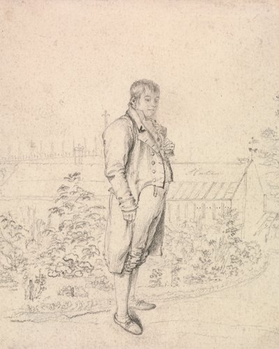 En skitse af Sir Walter Scott i en have af Joseph Slater