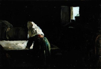 A Woman Washing (olie på panel) af Joseph Stella