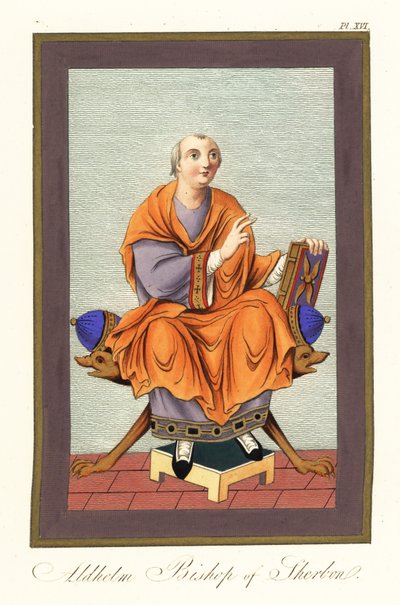 Aldhelm, biskop af Sherborn c639-709, 1851 (gravering) af Joseph Strutt