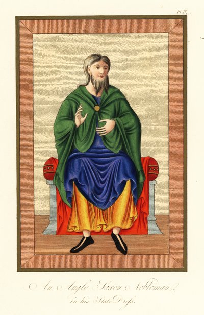 Angelsaksisk adelsmand i sin statsdragt, 8. århundrede, 1845 (gravering) af Joseph Strutt
