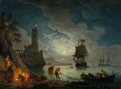 En havn i måneskin af Claude Joseph Vernet