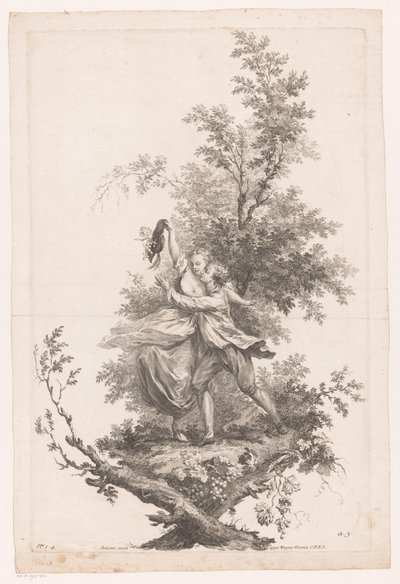 Mand og kvinde i omfavnelse med en hat fuld af druer Efterår Four Seasons (serietitel) af Joseph Wagner (possibly)