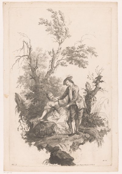 Mand og kvinde med en kurv med fjerkræ Sommer Four Seasons (serietitel) af Joseph Wagner (possibly)