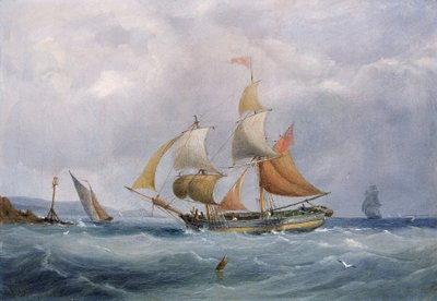 En handelsbrig på vej ind i Avons munding i Bristol (England). Olie på lærred af Joseph Walter