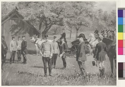 Kejser Franz Joseph I og kejser Wilhelm II på Rendezvousplatz (Rendezvouspladsen) i Totis af Joseph Walter