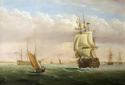 Havneindgang med forsendelse (olie på lærred) af Joseph Walter